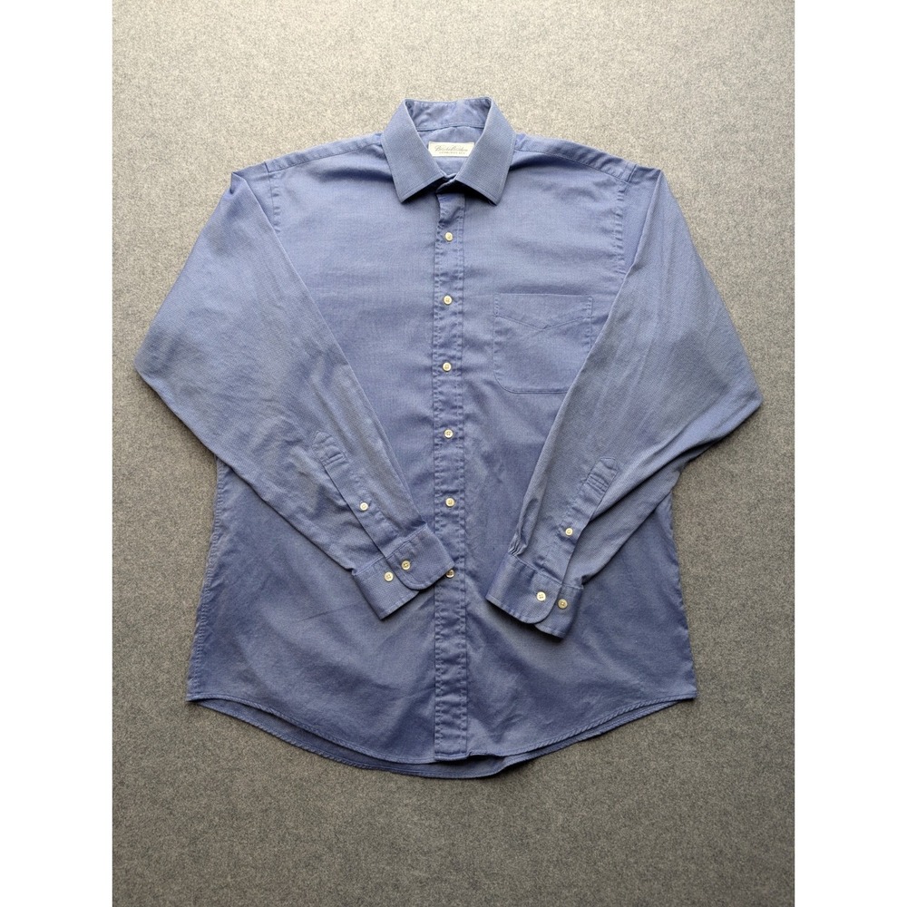 Brooks Brothers Men 16 34/35 Blue Cotton Textured Long Sleeve Regular Fit Shirt